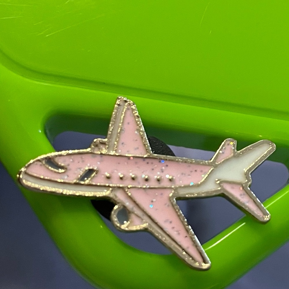Pink glittery Airplane" Metal Pin